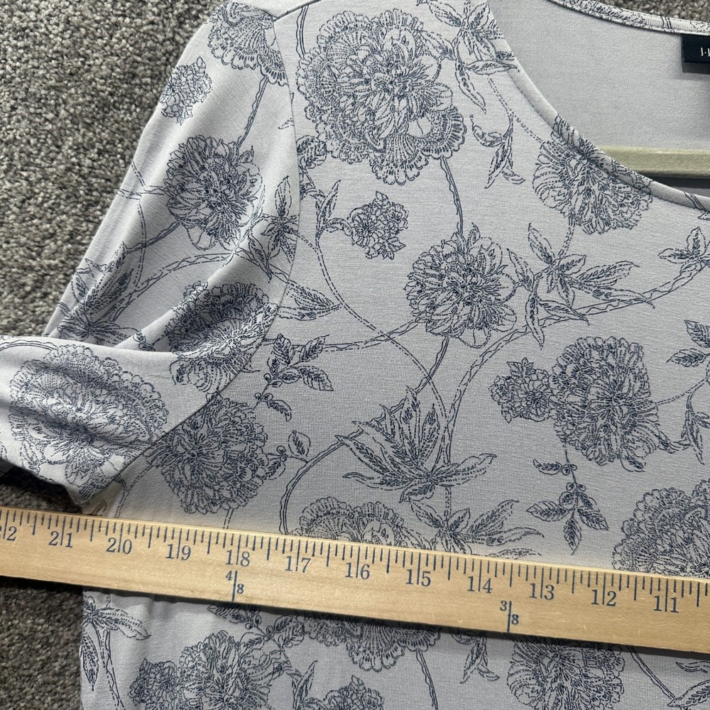 J Jill Wearever Blouse Top Women Medium Gray Floral 3/4 Sleeve Casual Office - Picture 4 of 12